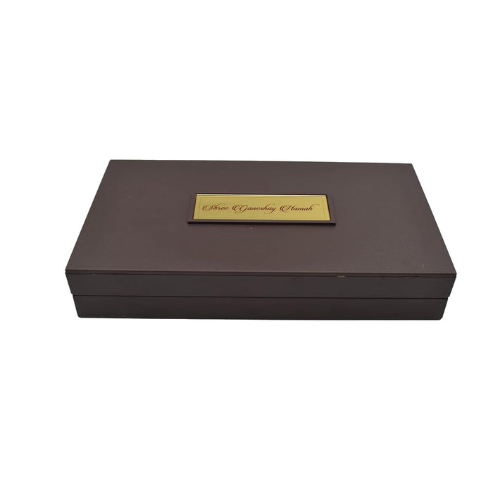 Gold Plated Ganesh Ganapati Photo Frame with Charan Paduka for Pooja Room, Return Pooja Gift Box Set