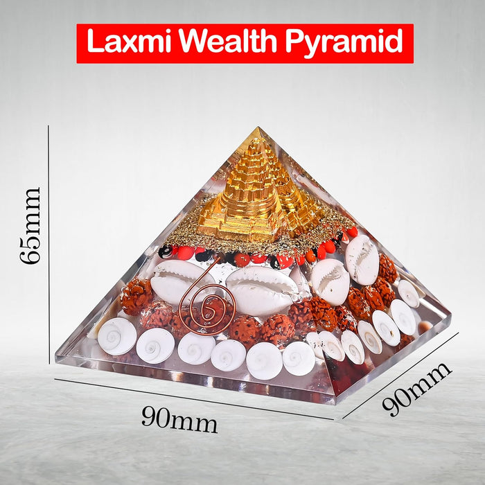 Original Crystal Laxmi Pyramid with Rudraksha Shree Yantra Original Gomati Chakra White Kauri and Ratti Seeds for Vastu