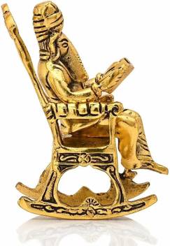 Brass 3D Moving Lord Ganesha Statue Sitting on A Chair and Reading Ramayan