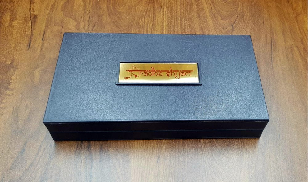 Gold Plated Radha Krishna With Paduka in Brown Pooja Box