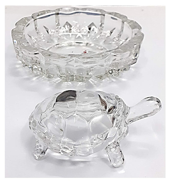 kachua Plate Glass Crystal Turtle Tortoise with Plate for Feng Shui and Vastu Best Gift