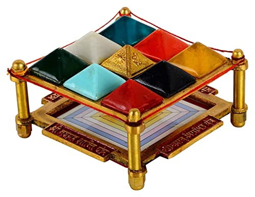 Navgrah/Navgraha Pyramid Yantra Chowki In Brass For Navgraha Shanti & Good Luck