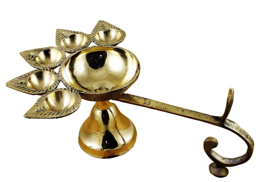 Indian Traditional Pure Brass Panch Deepak Aarti Oil Lamp