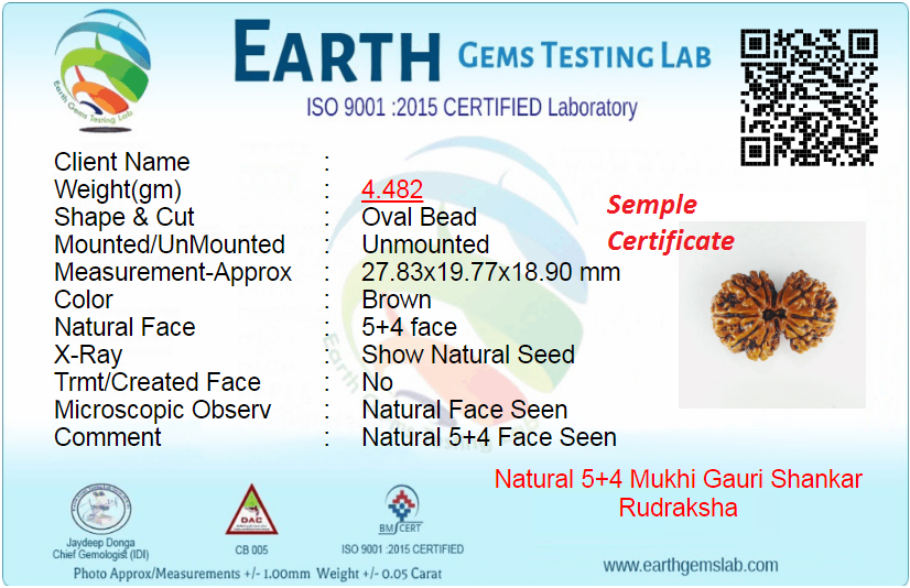 Gauri Shankar Rudraksh certificate