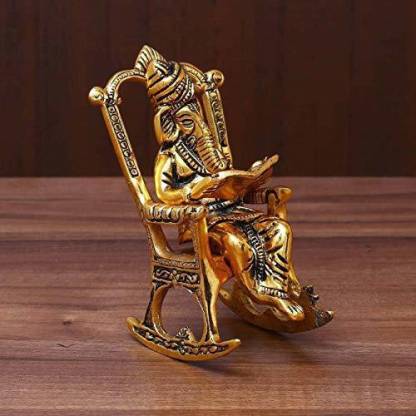 Brass 3D Moving Lord Ganesha Statue Sitting on A Chair and Reading Ramayan