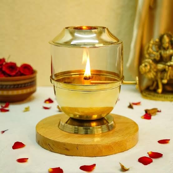 Pure Brass Akhand Jyoti Diya with Glass Cover & Adjustable Bati Knob | Windproof & Long-Lasting Diya