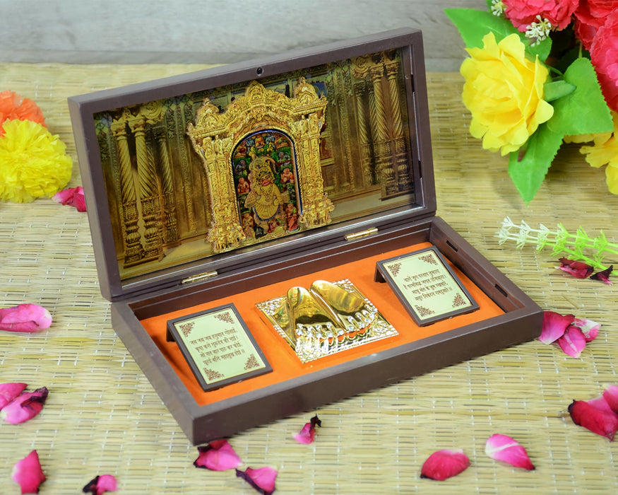 Gold Plated Hanumanji Photo Frame with Charan Paduka For Pooja And Gift