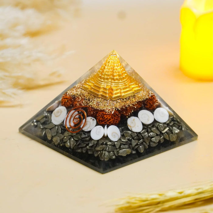 Money Magnet Pyrite Pyramid Authentically Crafted with Pyrite Crystal, Gomti Chakra, Rudraksh & Shree Yantra to Attract Prosperity, Success & Growth, Ideal Vastu Chakra