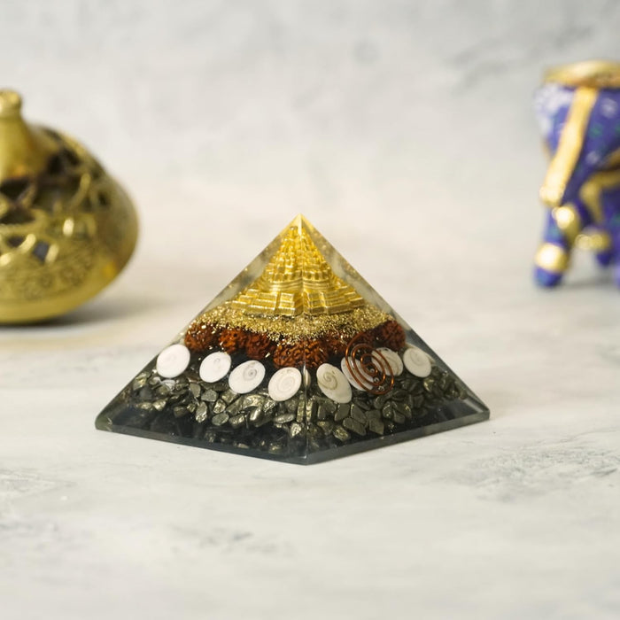 Money Magnet Pyrite Pyramid Authentically Crafted with Pyrite Crystal, Gomti Chakra, Rudraksh & Shree Yantra to Attract Prosperity, Success & Growth, Ideal Vastu Chakra