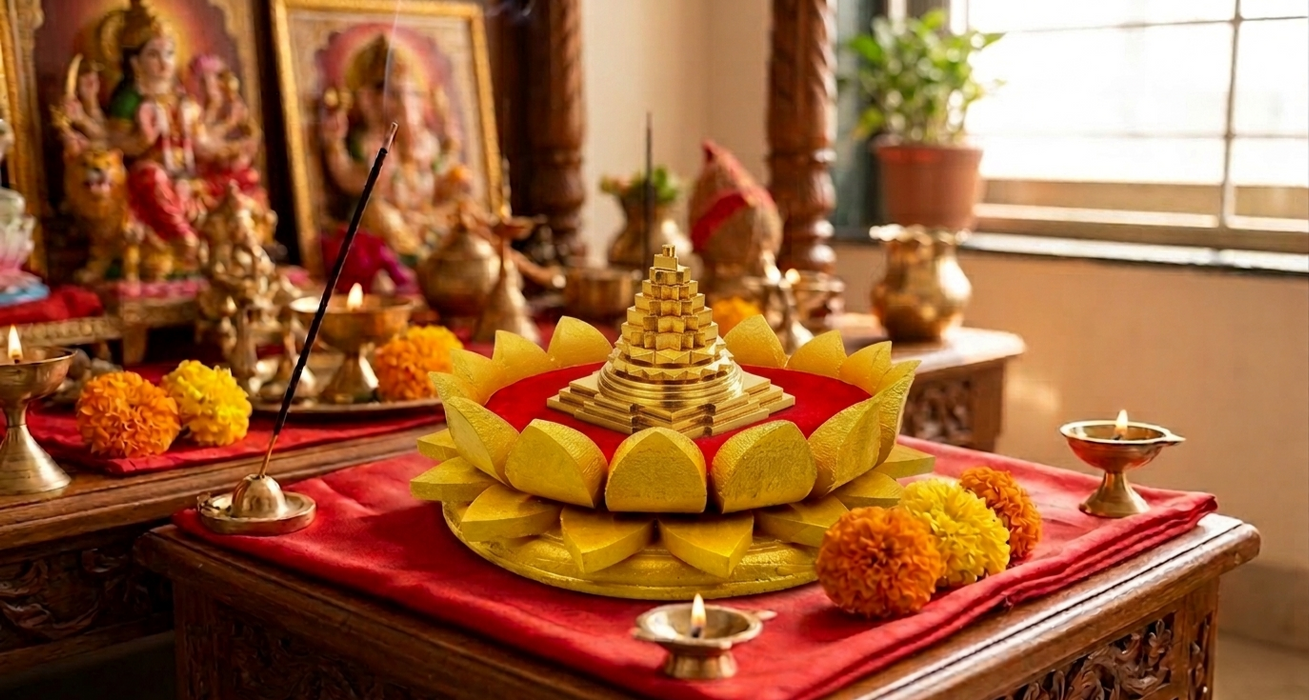 Brass Shree Yantra for Home/Office 100% Pure Brass Meru Shree/Shri Yantram for Pooja