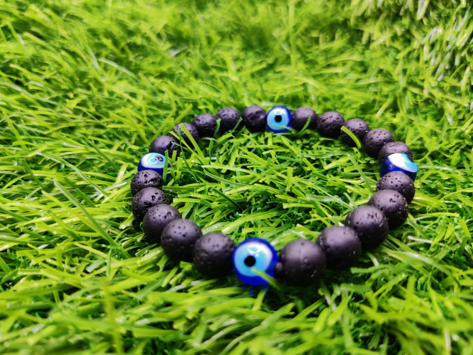 Black Lava Stone and Evil Eye Bracelet