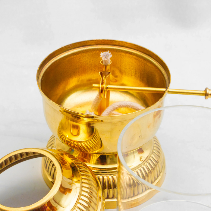 Pure Brass Akhand Jyoti Diya with Glass Cover & Adjustable Bati Knob | Windproof & Long-Lasting Diya
