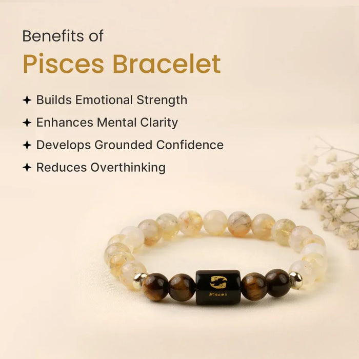 Pisces (मीन राशि) Zodiac Citrine & Tiger Eye Bracelet