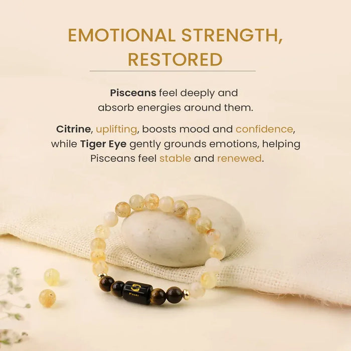 Pisces (मीन राशि) Zodiac Citrine & Tiger Eye Bracelet