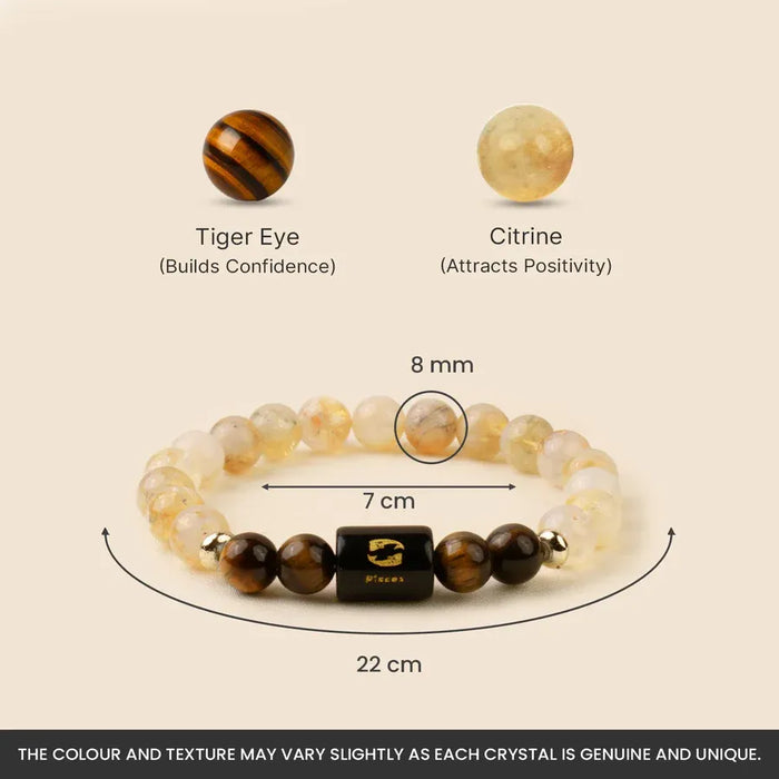 Pisces (मीन राशि) Zodiac Citrine & Tiger Eye Bracelet