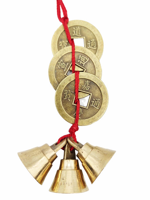 Fengshui Vastu Lucky Brass Hanging 3 bell & 3 Coins