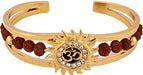 Rudraksha with American Diamond Brass Gold Meena Om Sun Cuff Kada Bracelet for Men