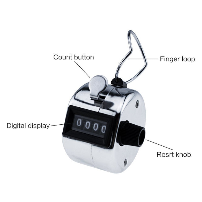 Hand Pitch Tally Counter Clicker–1 and 4 Pack METAL Handheld  People Lap Clicker Counter with 1 Lanyard and 1 Carabiner – Manual  Mechanical Silver Steel 4 Digit Number Finger Ring