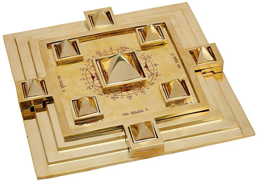 Brass Maha Vastu Purush Yantra Ashtadhatu Navgrah Pyramid Chowki with Removable Pyramids