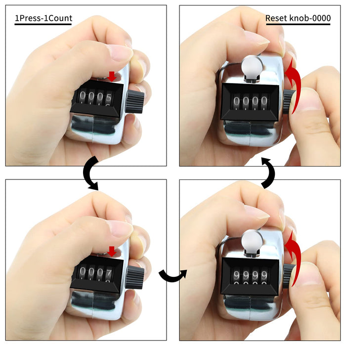 Tally Counter Handheld, Digit Number Lap Counter Manual Mechanical Clicker with Finger Ring Sliver