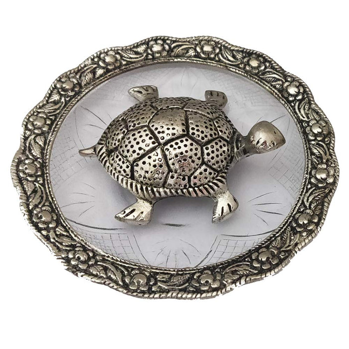 Golden Glass Plate Feng Shui Metal Tortoise