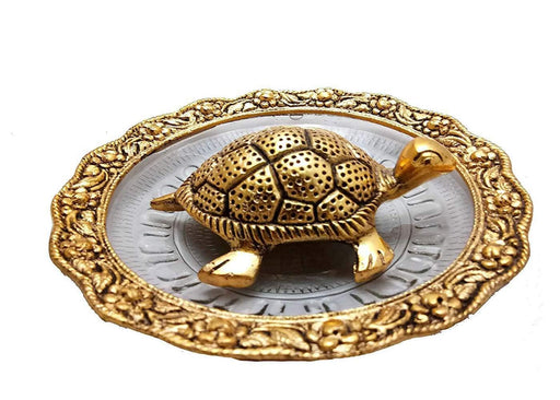 Golden Glass Plate Feng Shui Metal Tortoise