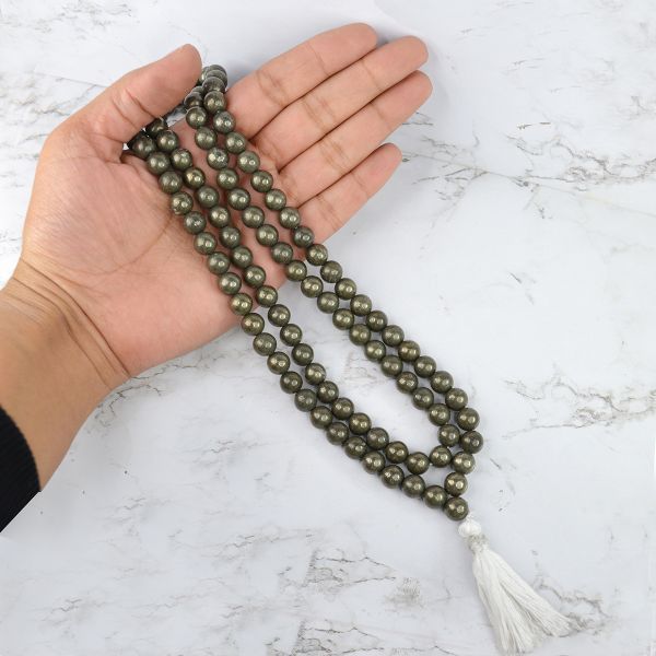 Natural Golden Pyrite Stone Mala for Reiki Healing and Crystal Healing Stone