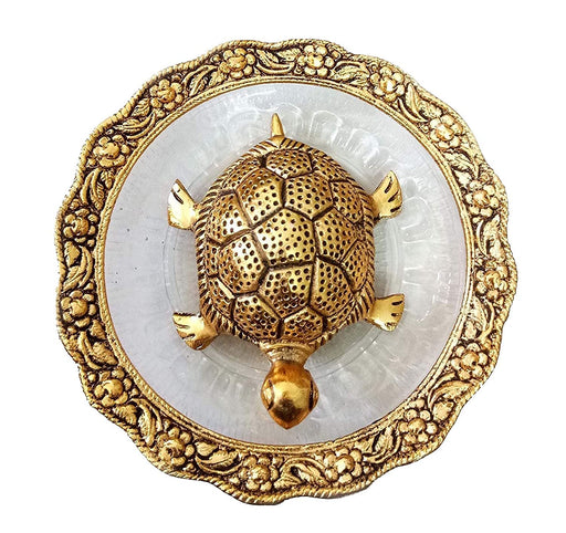 Golden Glass Plate Feng Shui Metal Tortoise