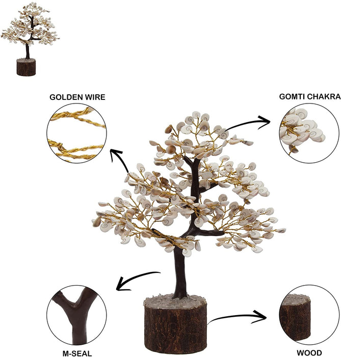 Natural & Original Gomti Chakra Tree for Good Luck & Prosperity (100 Beads Approx) Decorative Showpiece - 20 cm (Stone, Multicolor)