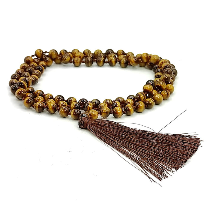 Tiger Eye Stone Necklace Japa Mala 108 + 1 Beads for Reiki Chakra Aura Crystal Healing