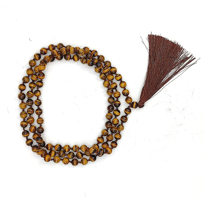 Tiger Eye Stone Necklace Japa Mala 108 + 1 Beads for Reiki Chakra Aura Crystal Healing
