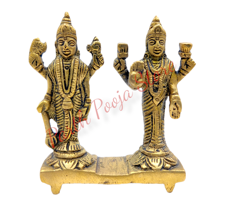 Brass Lakshmi Narayan Idol, Vishnu Laxmi Standing Figure