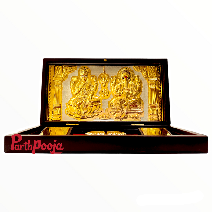 Gold Plated Shri Laxmi Ganesh Charan Paduka Set for Pooja