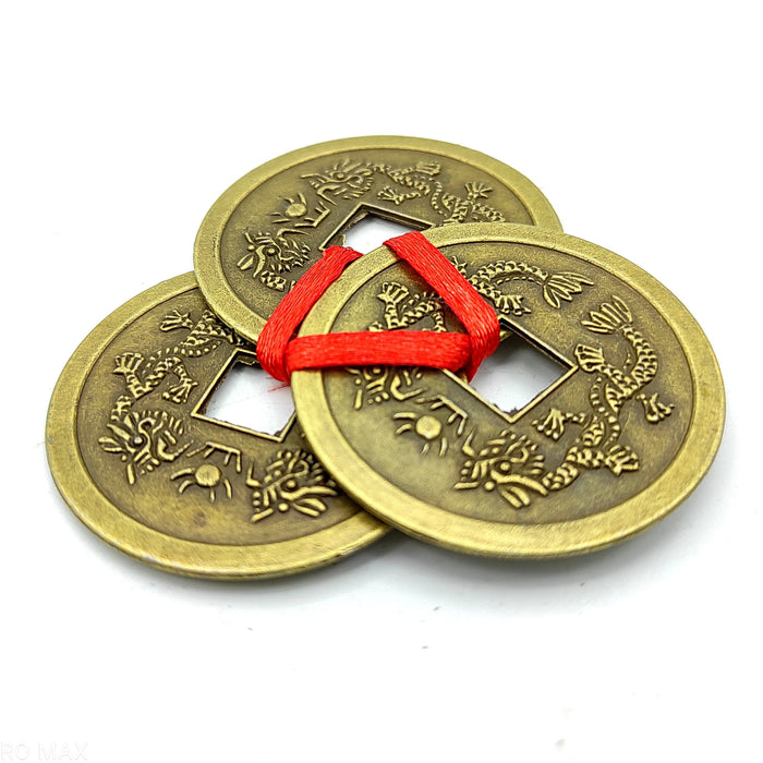 Feng Shui Vastu Remedies Dragon Phoenix 3 good luck Coins Set Brass – Wealth, Prosperity, Money, Good Luck